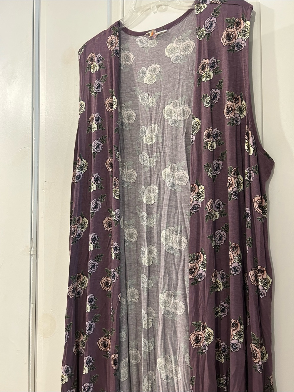 Mauve Floral Sleeveless Duster Cardigan